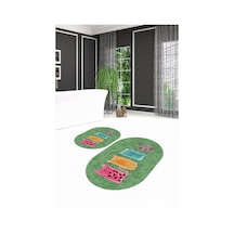 Buççin Online Mağaza Dijital Kaymaz Yıkanabilir Kedi Desen Oval Banyo Takımı Klozet Takımı-yeşil Polyester Yeşil Çok Renkli