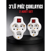 3 Lü Priz Çoklayıcı 2 Adet Set Anahtarlı Kablosuz Duvar Tipi Priz Çoğaltıcı Standart