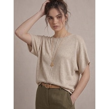 Neden Tekstil Kadın Basic Relaxed Keten Bluz - Bej