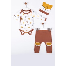 Babydonat Little Fox Desenli 3'lü % 100 Pamuklu Erkek Takım kahverengi