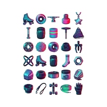 30 Adet Retro Disko Paten Sticker Seti - Kaykay Kask Laptop Çok Renkli