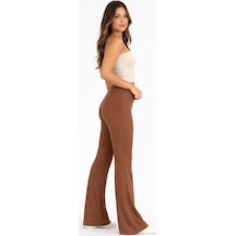Kadın Fitilli Kaşkorse İspanyol Paça Tayt Yüksek Bel Esnek Pantolon - Kahverengi