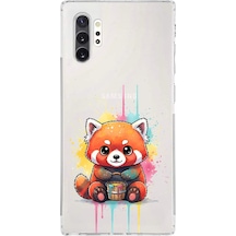 Samsung Galaxy Note 10 Plus İle Uyumlu Splash Tilki Tasarımlı Şeffaf Silikon Kılıf Şeffaf