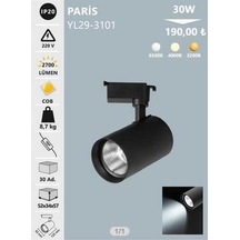 Noas 30w Paris Siyah Kasa Ray Spot Beyaz Noas Yl29-3101 Beyaz