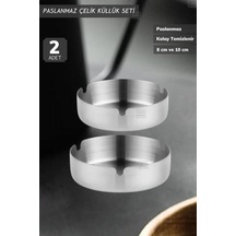 2 Li Set Küllük Paslanmaz Çelik Kül Tablası Sigara Küllüğü 8 &10 Cm