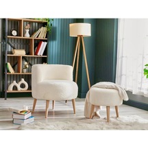 Azra Mobilya Sydney Berjer Puf İkili Set - Tekli Koltuk - Berjer - Ofis, Balkon, Kafe, Bahçe, Salon Mobilyası Krem
