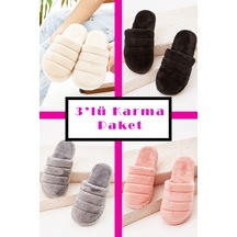 Stwenn 3'lü Paket Ev Terliği Çeyiz Terliği Kışlık Terlik Ses Yapmaz Hafif Taban Taban 3'lü Paket Bost