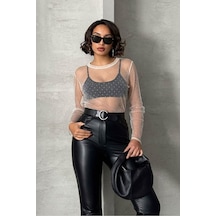 Verymoda Puantiyeli Tül Bluz F1603 Taş