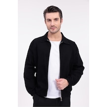 Erkek Gabardin Kumaş Fermuarlı Oversize Mevsimlik Ceket-144 Siyah