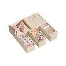 Tongdashop 6 Adet Katlanır Çekmeceli Düzenleyici - Çorap, İç Çamaşırı, Sütyen Saklama Bej