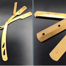 Omeniv Jiletli Ustura Deri Kılıflı Çelik Traş Tıraş Usturası Gold