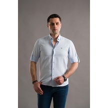 Slimfit Armürlü Yaka Düğmeli Katlamalı Uzun Kol Erkek Gömlek 001