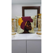 Bordo & Sarı Başlıklı Afrikalı Desenli Dekoratif Kırlent Kılıfı