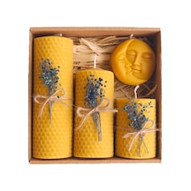 Doğal Petek Mum Ay Ve Güneş Seti Bal Mumu Mum Hediyelik Beeswax Candle Çok Renkli