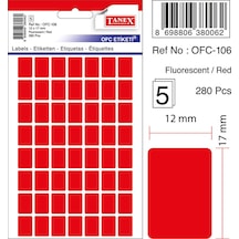 Floresan Kırmızı Ofis Etiketi 12MMx17MM 5.Yaprak 280 Etiket