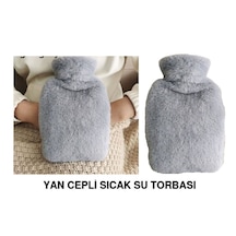 Sıcak Su Torbası Yan Cepli Gri Peluş Termofor 27x17x2cm 750ml