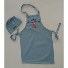 Moms And Babies İsimli Cupcake Çocuk Mutfak Etkinlik Ana Okulu Önlüğü Su İtici Leke Tutmaz Kumaş 0- 14 Yaş Mavi