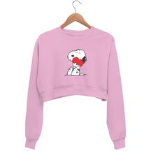 Snoopy Baskılı Kadın Crop Sweatshirt