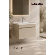 Kale 80cm Kumtaşı Demonte Lavabolu Alt Banyo Dolabı, Seramik Lavabo Dahil Kumtaşı