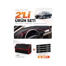 Bmw E36 1990-2000 Uyumlu Torpido Örtüsü + Deri Bagaj Çantası + Sticker Seti - Siyah Kırmızı