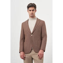 Morven Erkek Kahve Dokuma Slim Fit Mono Yaka Ceket 25ks002001400 Kahve