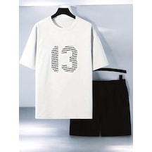 Uyguntarz Unisex 13 Baskılı Tasarım Şort Takım Beyaz