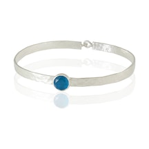 Kadir Jewellery 925 Ayar Gümüş Kaplama El İşçiliği Zirkon Taşlı Kadın Kelepçe Bilezik Koyu Mavi