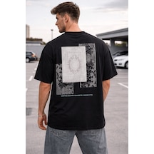 Oversize Erkek Tişört Baskılı Pamuklu Rahat Kesim Streetwear Yazlık Basic T-shirt Siyah