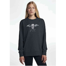 Avenged Sevenfold A7X Baskılı Füme Antrasit Kadın Sweatshirt