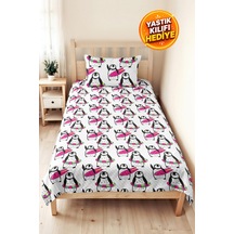 Evimde Bambaşka Penguen Pembe Çocuk Odası Tek Kişilik Pike Takımı-modern Siyah Beyaz 160x220 CM Kapitone Yatak Örtüsü
