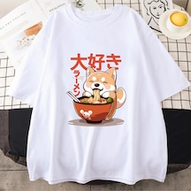 Tarzsokak Beyaz Enjoying Inu Zevk Ramen Yaz -gömlek Lar/e Beyaz