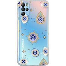 General Mobile Gm 21 Pro İle Uyumlu 1mm Slim Fit Nazar Boncuğu 5 Baskılı Şeffaf Kılıf