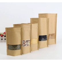 Doypack Kraft Dar Pencereli Kilitli 13X22.5X50 Adetli