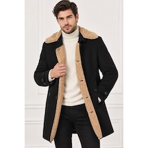 Plt9399 Dewberry Süet Görünümlü Erkek Palto-düz Siyah