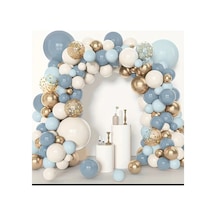 Fırtına Mavi Makaron Baby Blue Gold Krom Şefaf Pullu Balon Zinciri Seti 101'li Mix