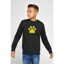 Tshirthane Silhouette Paw Baskılı Unisex Çocuk Siyah Sweatshirt Siyah