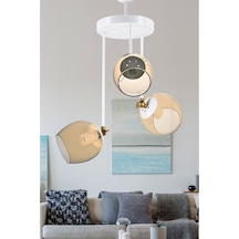 Üçlü Blanco Modern Avize Bal Camlı Beyaz