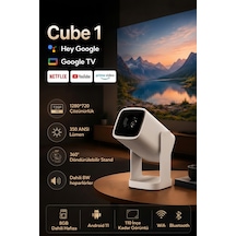 Wanbo Cube1 Projeksiyon Cihazı-Dahili Android TV 11.0 Widevine L1 sertifikalı & 8W Hoparlör - Beyaz