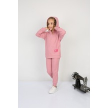 Ribana Oversize Kapüşonlu Arma Detaylı Alt Üst Takım Gül Kurusu