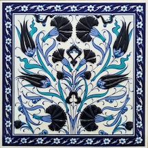 Armada Çini 20x20 Cm Ed 365 Lale Karanfil Kobalt Desenli Eldekoru Çini Karo