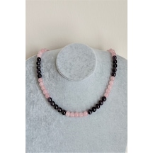 8 MM PEMBE KUVARS AMETİST DOĞALTAŞ KOLYE Çok Renkli
