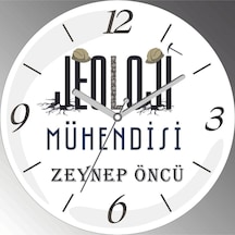 Kişiye Özel Jeoloji Mühendisi Çap 30cm Sessiz Akar Bombeli Gerçek Cam Duvar Saati Siyah