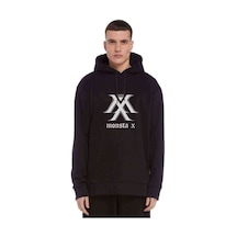 Monsta X Logo Baskılı Siyah Erkek Örme Kapşonlu Sweatshirt