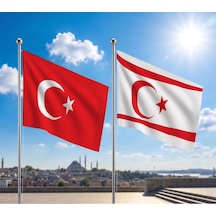 Kuzey Kıbrıs Kktc Bayrağı Bayrağı Ve Alpaka Kumaş Türk Bayrağı 2'li Set 70x105cm Diğer