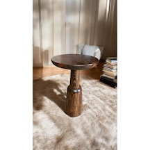 Wood Wooden Ahşap Tekli Ürgüp Mantar Yan Sehpa Modern Ceviz Renk Fiskos Ceviz
