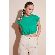 Lela Bisiklet Yaka % 100 Pamuk Crop Bayan T Shirt 5865587 Benetton