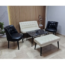 Azra Mobilya Deri Çay Seti Koltuk Takımı Oturma Grubu Cafe Mobilya Ofis-büro Mobilya Balkon Mobilya Krem-siyah
