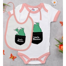 Bk Kids Little Monster Tasarımlı Pembe Bebek Body Zıbın Ve Mama Ö Çok Renkli