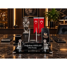 Ofis Prestiji 13 Parça Kristal İsimlikli Kişiye Özel Türk Bayraklı Premium Sümen Takımı Gümüş - Siyah