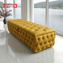 Smarto Relax Swiss Style Saas-fee Sandıklı Baby Face Puf, Kapitoneli Sandıklı, 100x45x45 Cm, Babyface Kaplama Dekoratif Puf Sarı